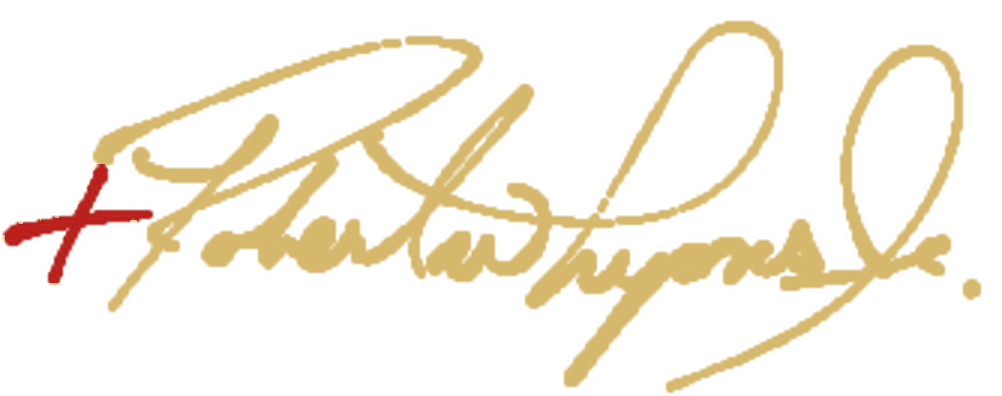 The signature of Robert Warren Lyons Jr., the cross in red before the name