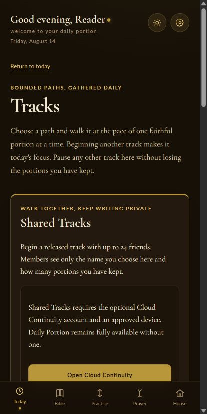 Daily Portion Shared Tracks screen showing group progress without private notes